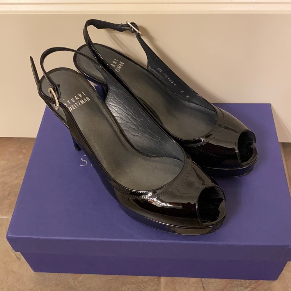 Stuart Weitzman Black Open Toe Pumps